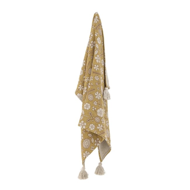 Petit plaid coton recyclé motif floral  Camille jaune <span itemprop=