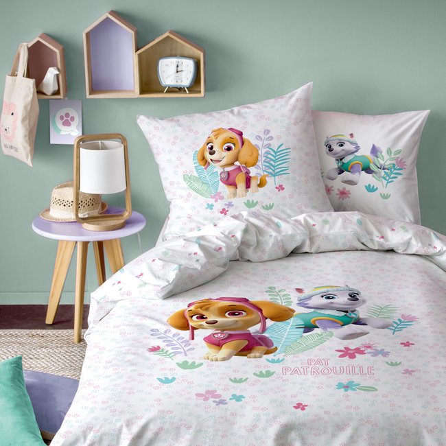 Parure de lit imprimée 100% coton, PARADISE blanc <span itemprop=