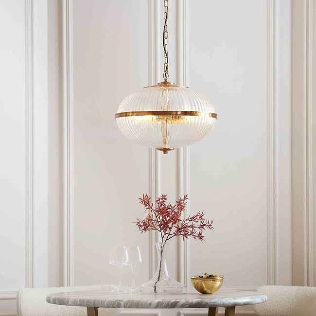 Sommerby 3-Light Vintage-Style Glass Dome Pendant Light, brass, ÉDITÉ