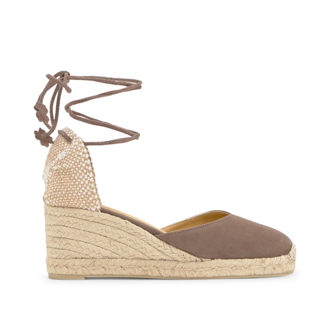 Espadrilles compensées en cuir à lacets avec plateforme tressée CARINA PLATFORM taupe <span itemprop=