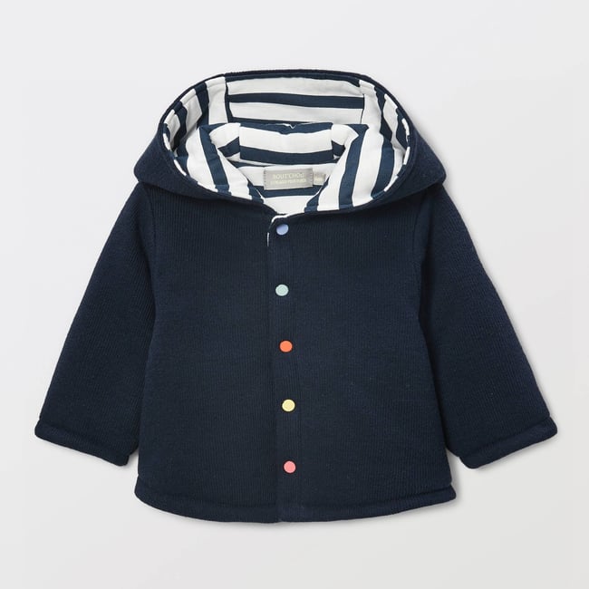 Veste à capuche unie en coton marine <span itemprop=