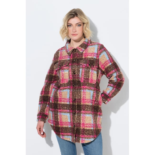 Veste longue / surchemise en bouclé taupe foncé <span itemprop=