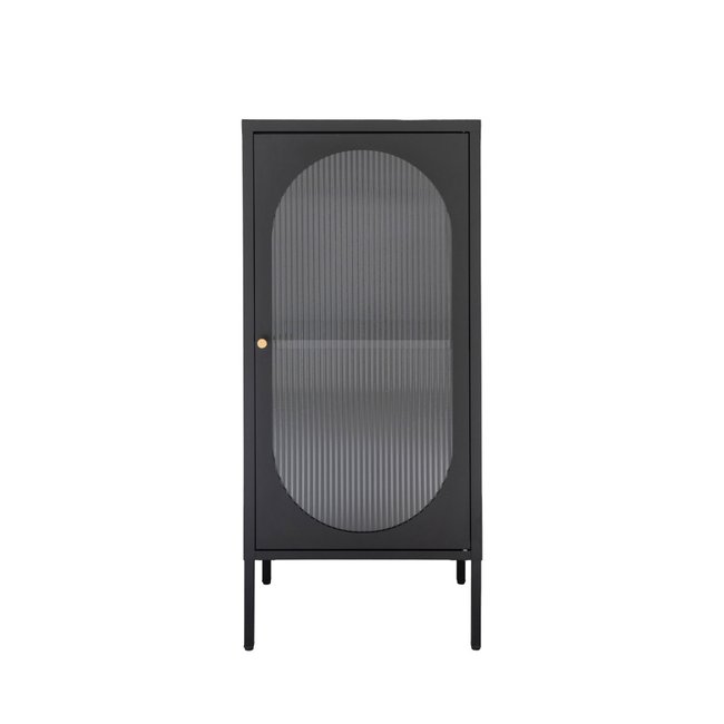 Petit meuble de rangement en verre et métal H50cm - ADELAIDE Couleur noir <span itemprop=
