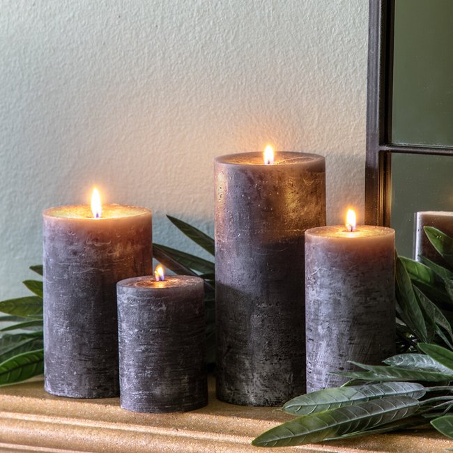 Pack of 2 14cm Pillar Candle Rustic Slate, grey, SO'HOME