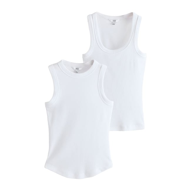 Débardeur côtelé à col nageur blanc <span itemprop=