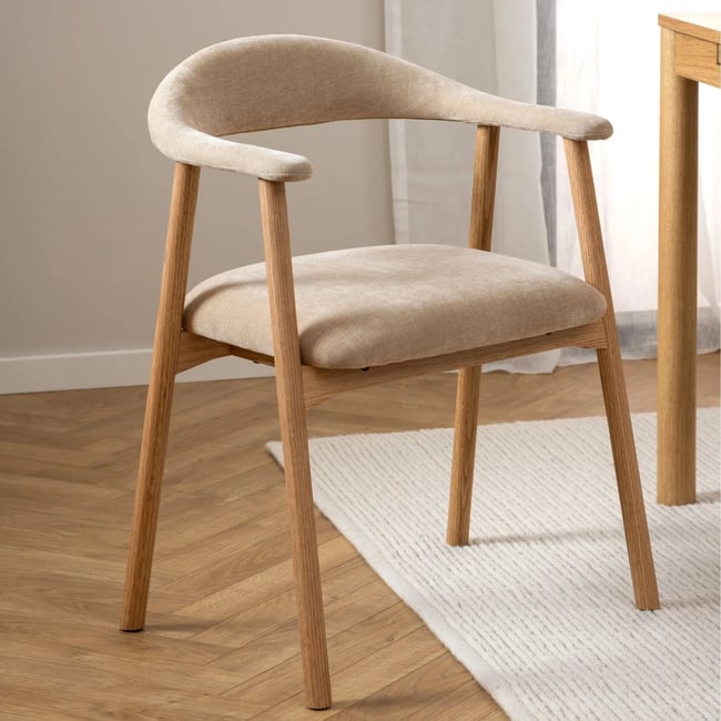 Chaises de salle à manger en chêne et tissu beige (lot de 2) - ELYA Couleur beige <span itemprop=