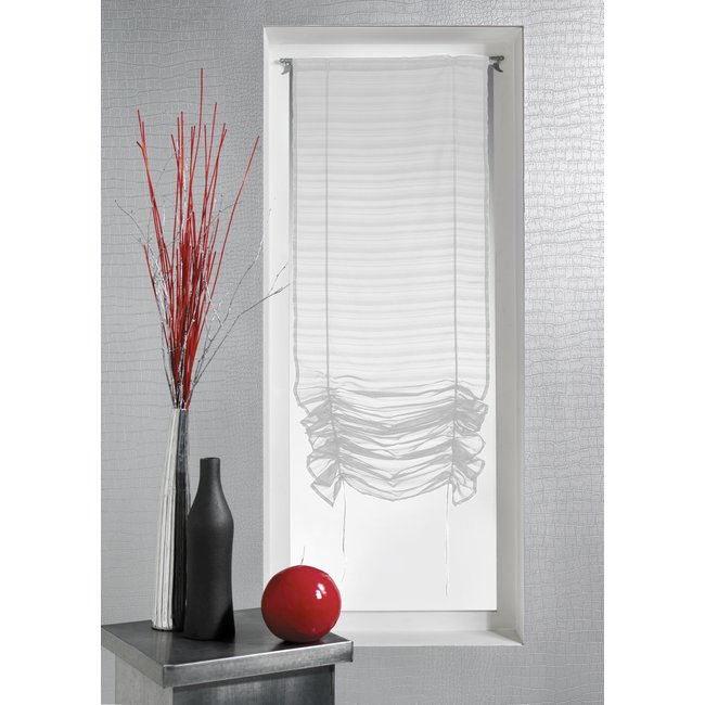 Store voilage à remonter plissé blanc <span itemprop=