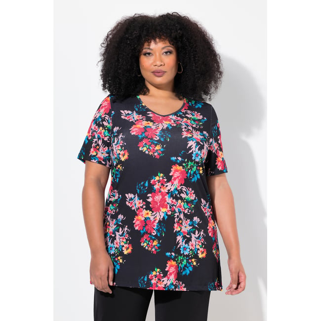 T-shirt à manches courtes et col en V noir <span itemprop=