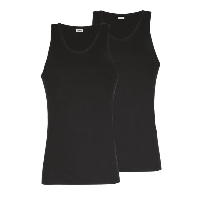 Pack of 2 Héritage Vest Tops in Cotton, black + black, EMINENCE