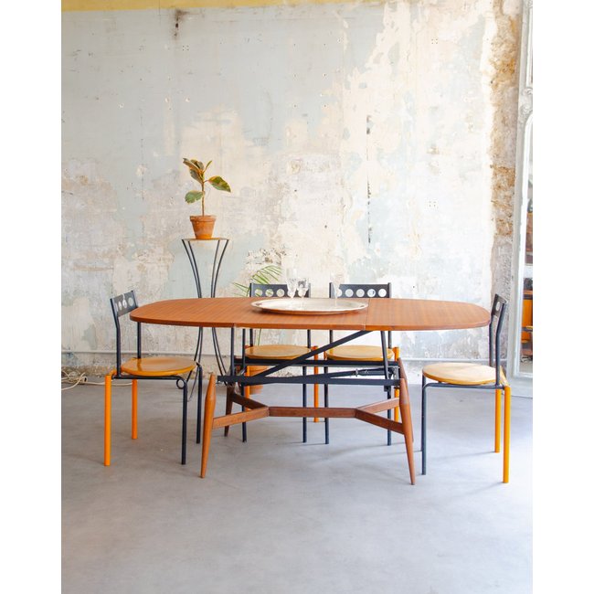 Table à manger convertible Karla N°1156 - Bon état Couleur bois foncé <span itemprop=