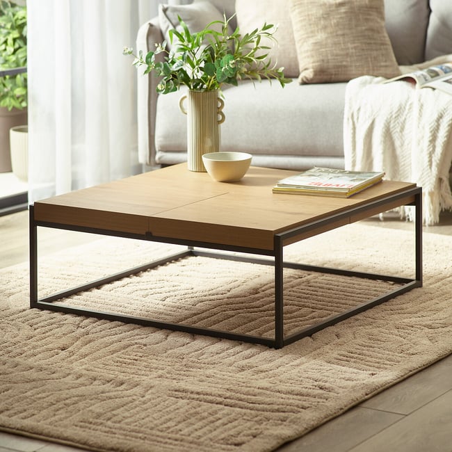 Ezika Square Removable Trays Coffee Table, light oak, SO'HOME