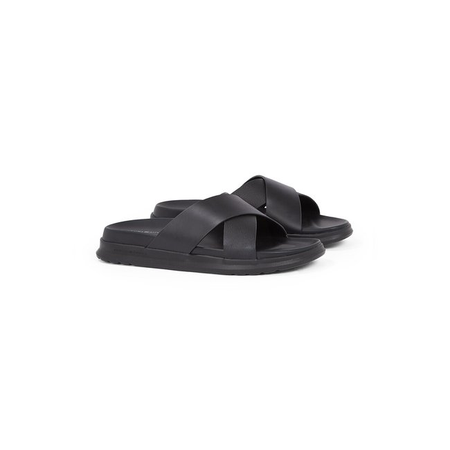 Chinelos cruzados em pele, Density preto <span itemprop=