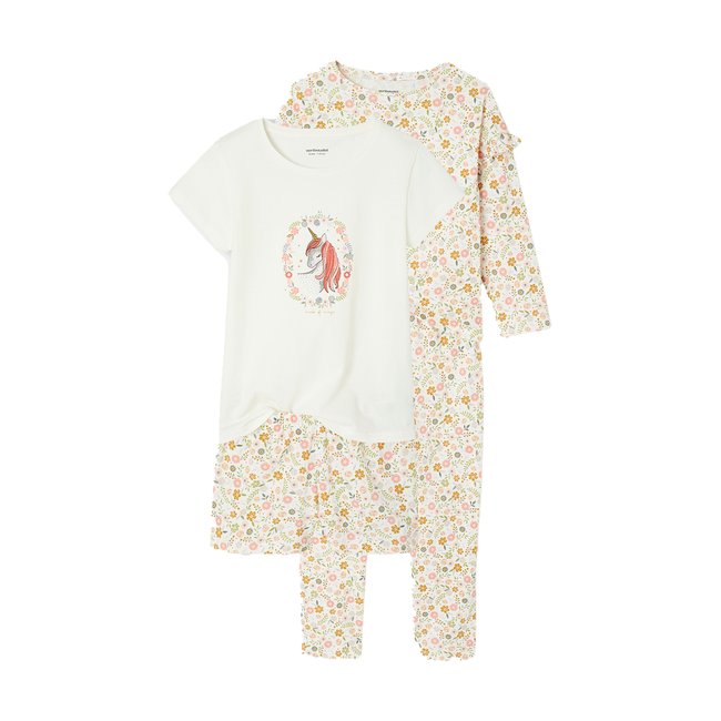 Lot pyjama + pyjashort flower power BASICS bleu pâle <span itemprop=