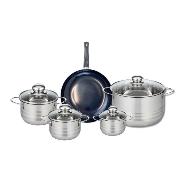 Batterie 1 poêle 24cm + 4 faitouts 12/14/16/24cm PRIMA BRILLANT noir <span itemprop=