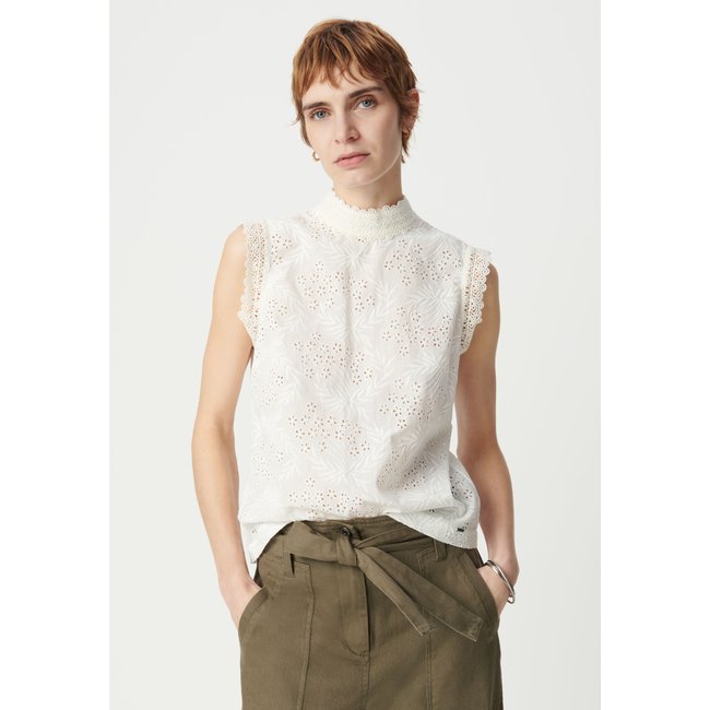 Top coton bio broderie anglaise ecru <span itemprop=