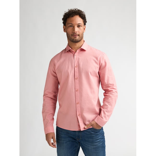 Chemise en mélange de lin uni canyonero rouge light coral <span itemprop=