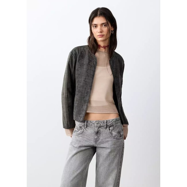 Veste coton perles gris anthracite <span itemprop=