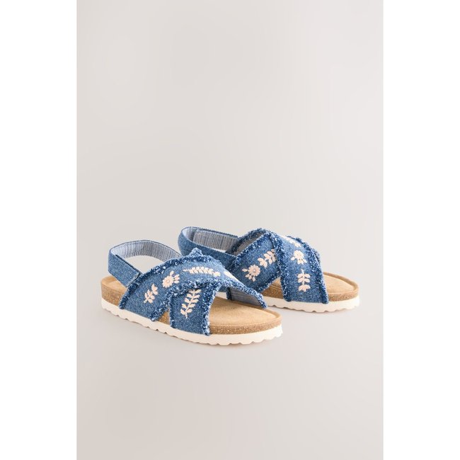 Sandales à enfiler avec semelle en liège denim brodé <span itemprop=