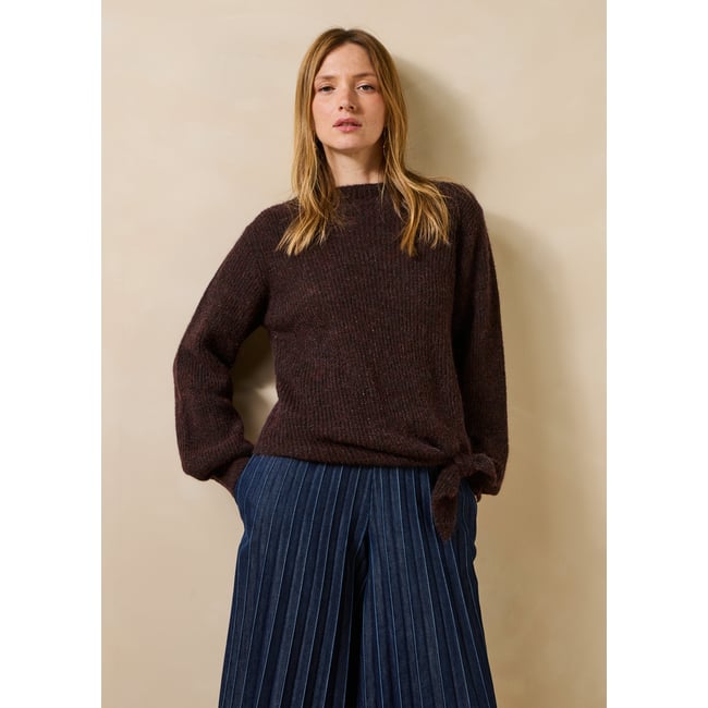 Pull manches longues col montant chocolat <span itemprop=