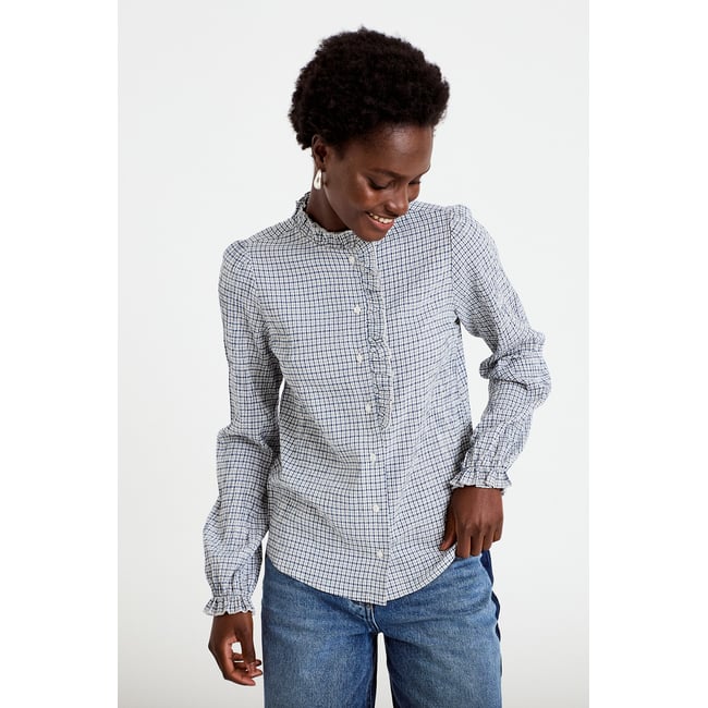Chemise droite manches longues bleu foncé <span itemprop=