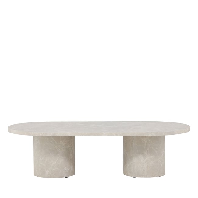 Table basse ovale effet marbre 120x60cm- NARVIK Couleur beige <span itemprop=