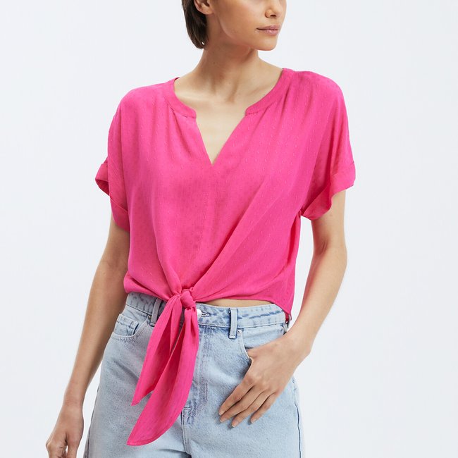 Kurze Bluse, am Saum zu binden himbeere <span itemprop=