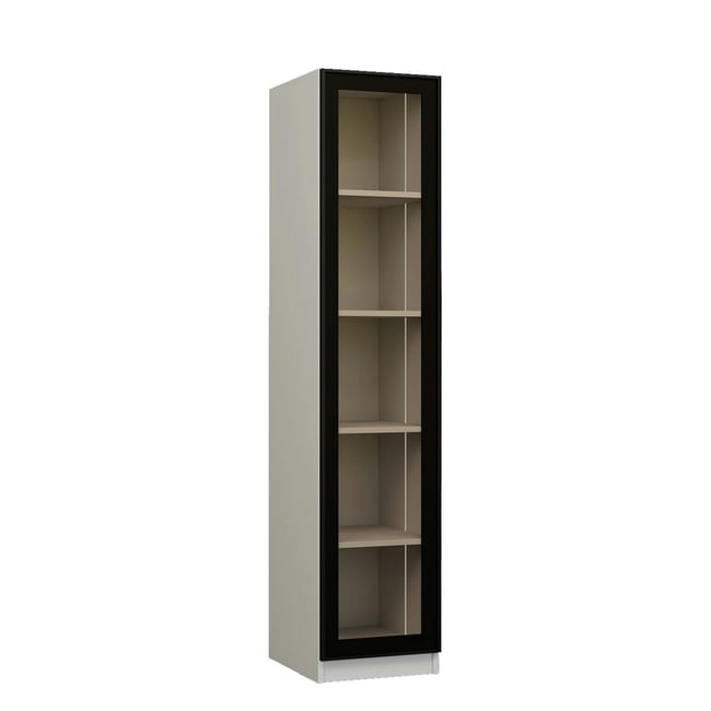 Vitrine colonne à LED décor blanc et noir 5 étagères AURA Couleur blanc <span itemprop=