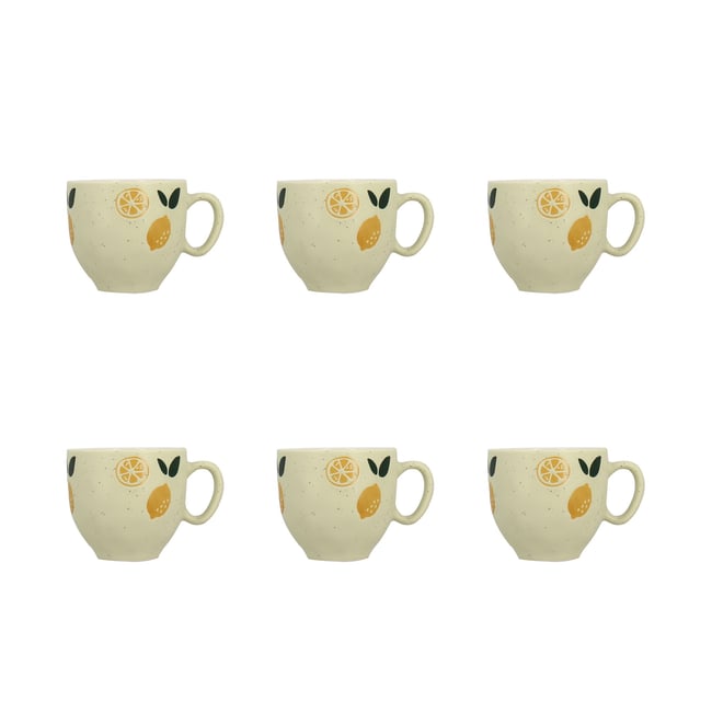 Lot de 6 tasses 23cl en grès, LEMON Couleur beige <span itemprop=