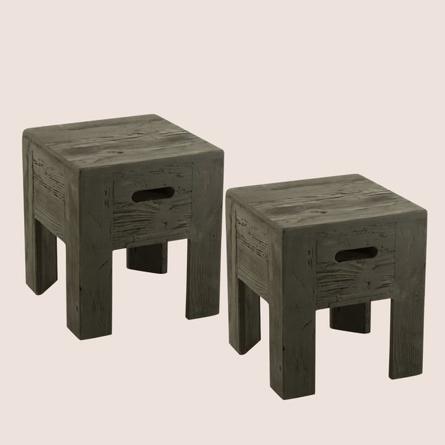 Tabourets en bois massif carrés (lot de 2) - TERRA Couleur noir <span itemprop=