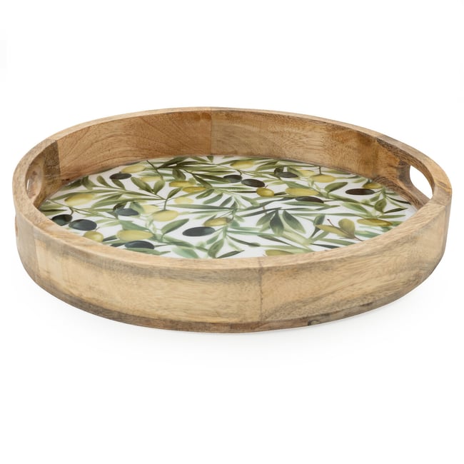 Olives Round Mango Wood Tray, multi-coloured, SO'HOME