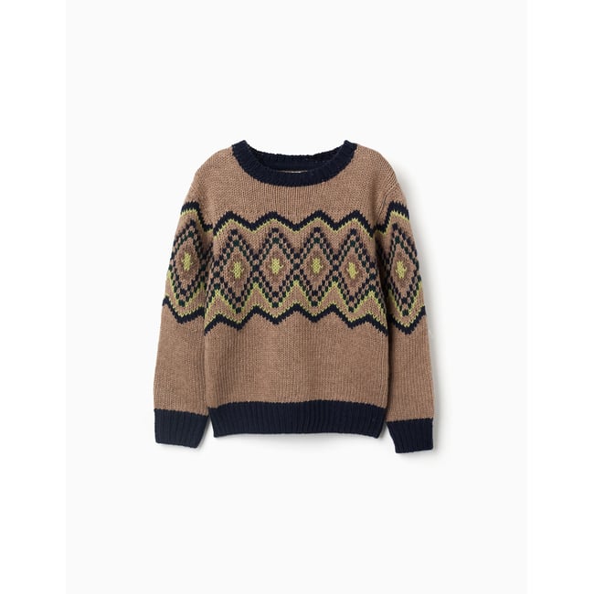 Pull en maille avec motif jacquard beige <span itemprop=