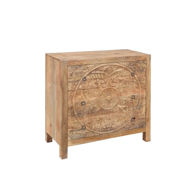Commode sculpté en bois de manguier COURTNEY Couleur bois clair <span itemprop=