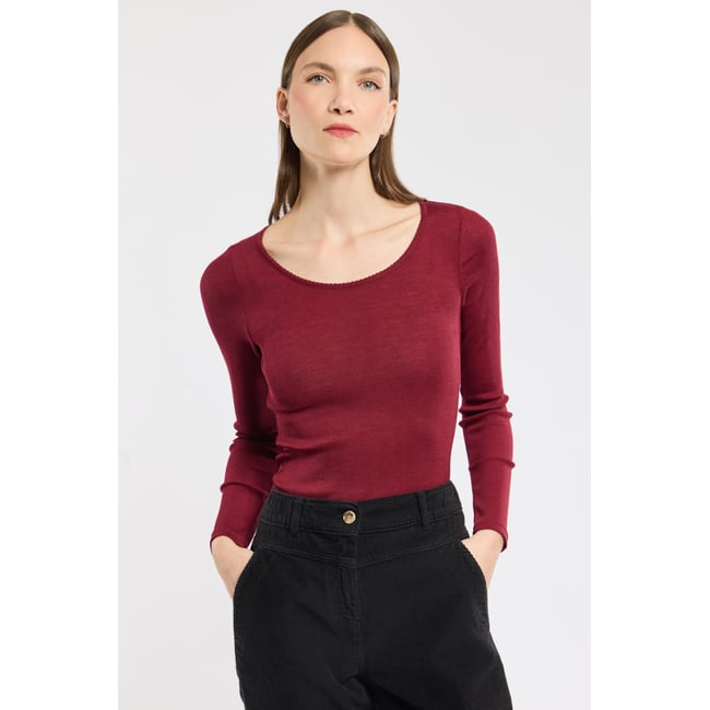 T-shirt manches longues en laine et soie saint amour <span itemprop=