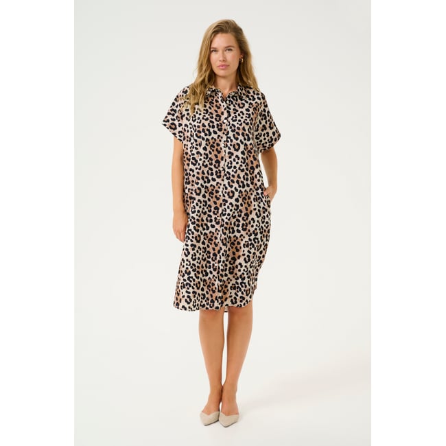 Dress beige noir marron animalier leopard <span itemprop=