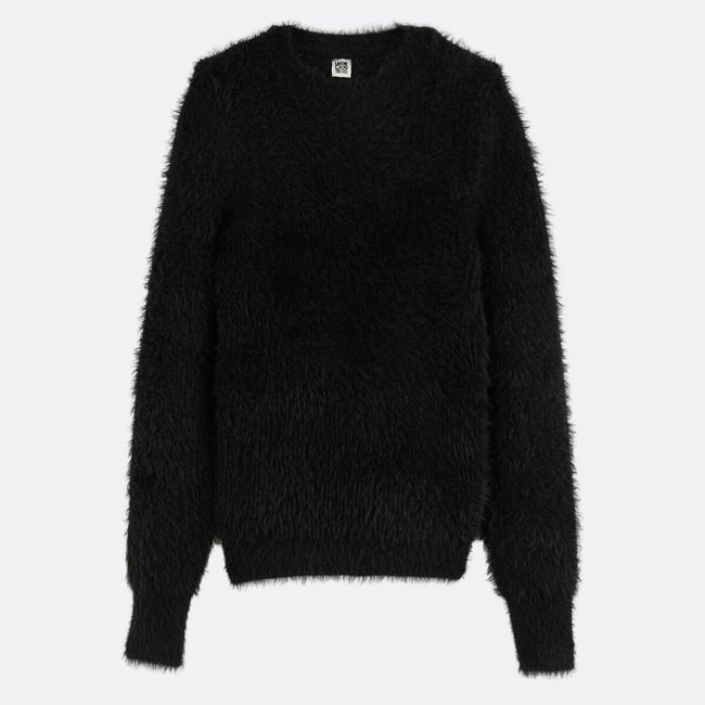 Pull col rond, en maille duveteuse noir <span itemprop=