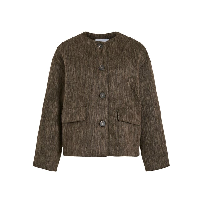 Manteau court à col rond marron <span itemprop=