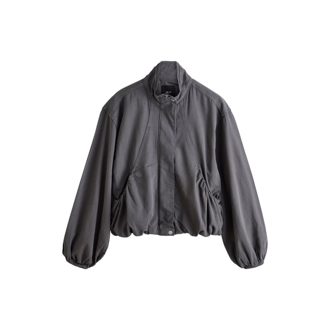 Blouson aviateur en denim léger col cheminée gris <span itemprop=