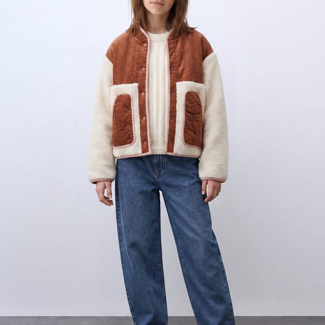 Veste en sherpa et en velours côtelé chevreuil <span itemprop=