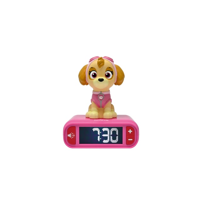 Réveil avec veilleuse La Pat Patrouille Skye en 3D rose <span itemprop=
