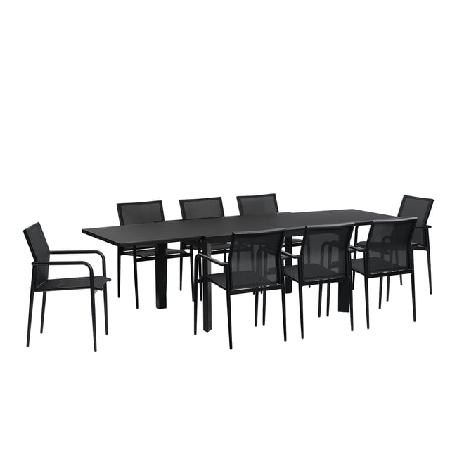 Salon de jardin aluminium et textilène noir 6/10 pers.  BASALT noir <span itemprop=