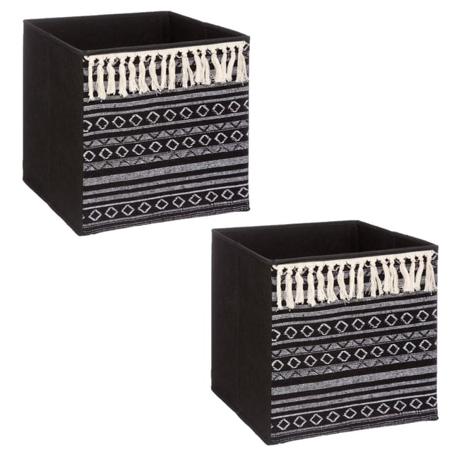 Lot de 2 boîtes de rangement à motifs ethniques MIX'N MODUL Couleur noir <span itemprop=