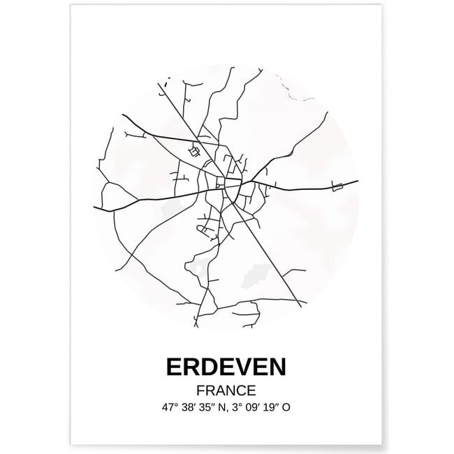 Affiche Carte Erdeven Couleur blanc <span itemprop=