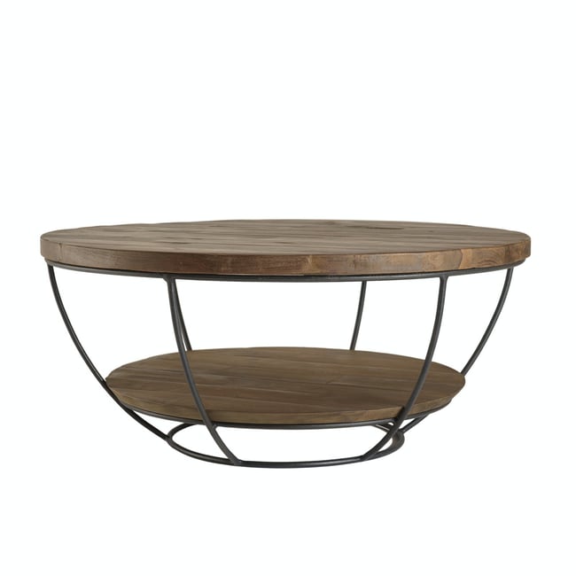 Table basse ronde double plateau teck/métal SWING Couleur noir <span itemprop=
