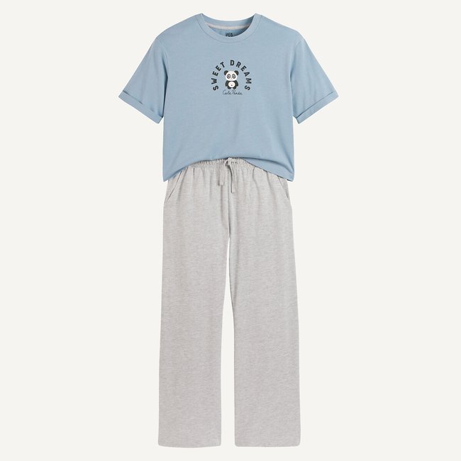 Pyjama coton bleu/gris <span itemprop=