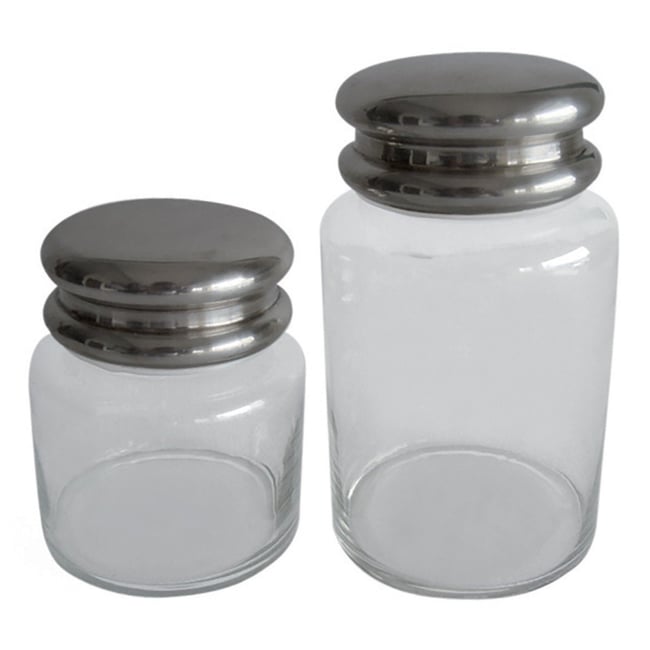 Lot de 2 pots en verre couvercle argenté Couleur argent <span itemprop=