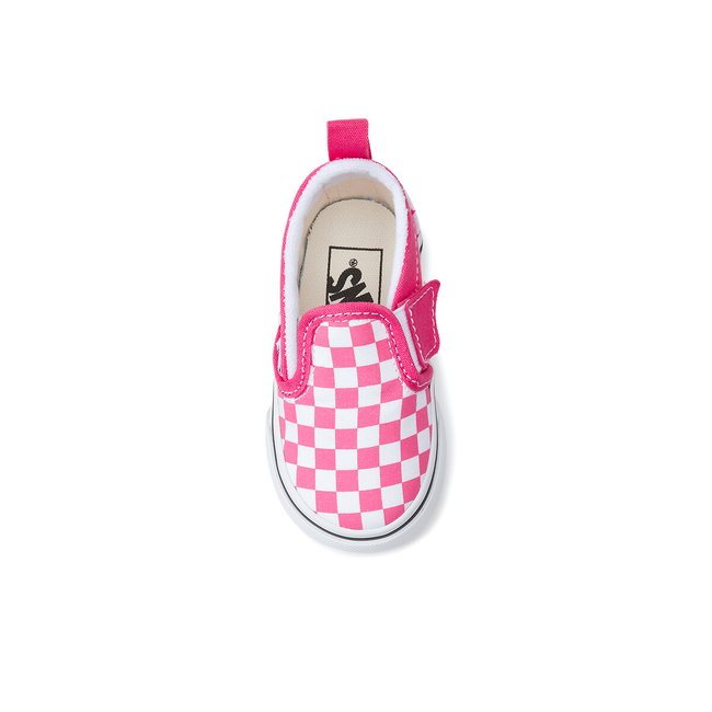 Pink checkered slip ons deals