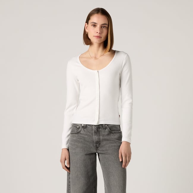 T-shirt boutonné manches longues blanc <span itemprop=
