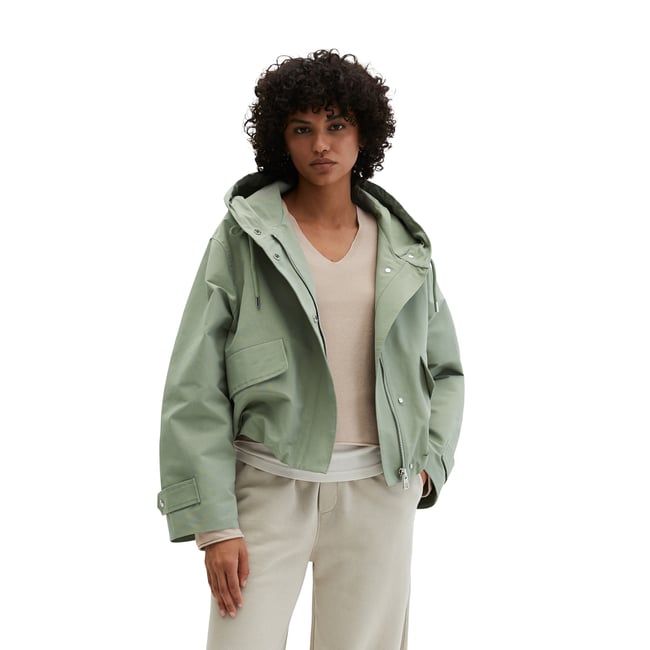 Veste en toile avec capuche relaxed en mélange de coton et de nylon vert clair <span itemprop=