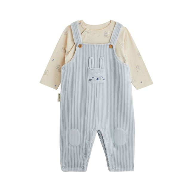 Ensemble salopette bébé en velours et t-shirt Voix Lactée bleu <span itemprop=