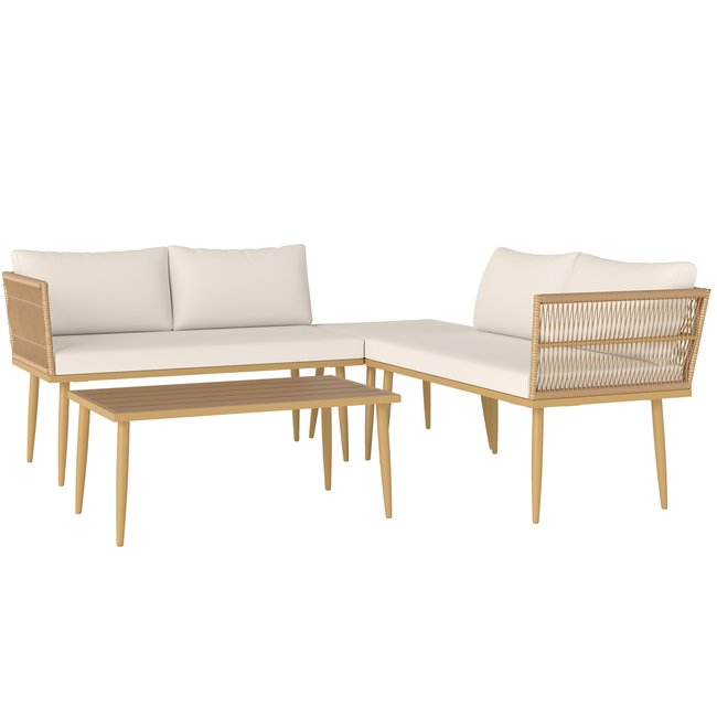 Ensemble salon de jardin 5 places modulables avec table basse résine beige beige <span itemprop=